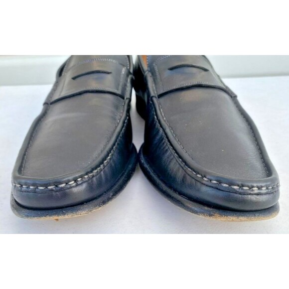 Santoni Black Leather Penny Loafers Made In Italy Dress Slip On Shoes -Size 12 D main image 4